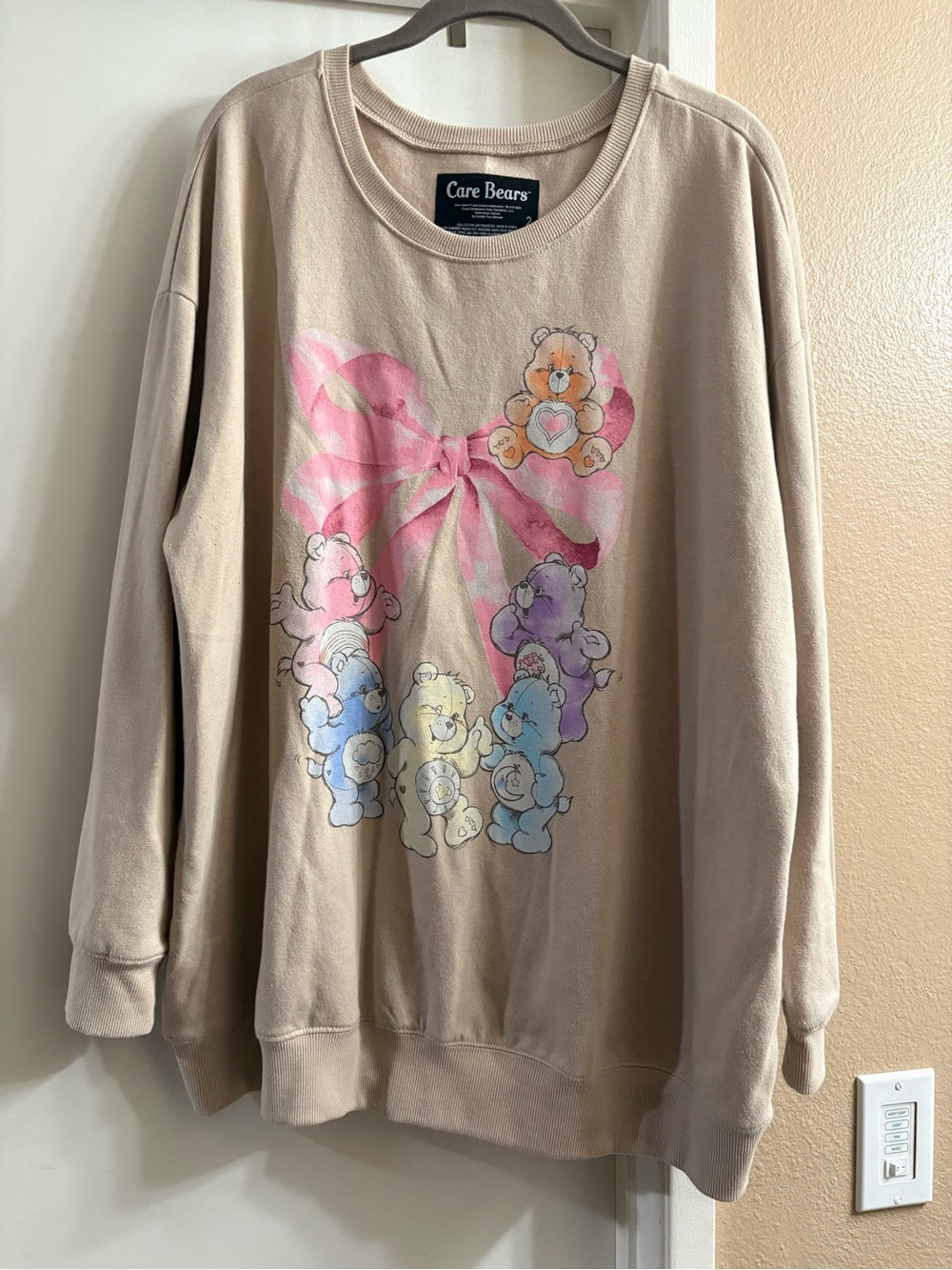 Torrid Care Bears Beige Crewneck Sweatshirt with Pastel Bear Graphic & Pink Bow